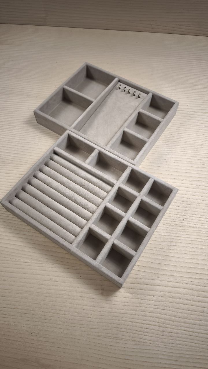Pair of handcrafted bespoke grey jewellery trays